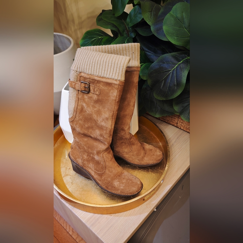 Sold: UGG Tan Suede Boots with Knit Detail